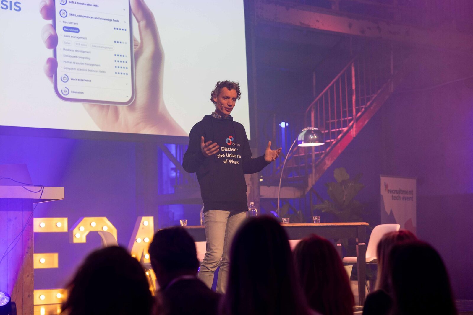 Laurens Waling in an 8vance hoodie at the Recruitment Tech Event
