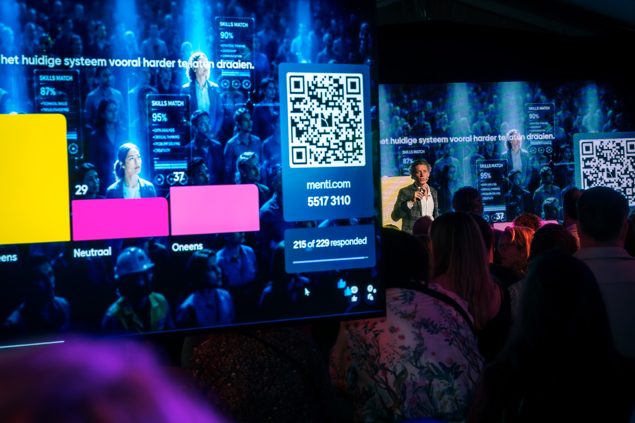 The room votes live and the result appears on screen